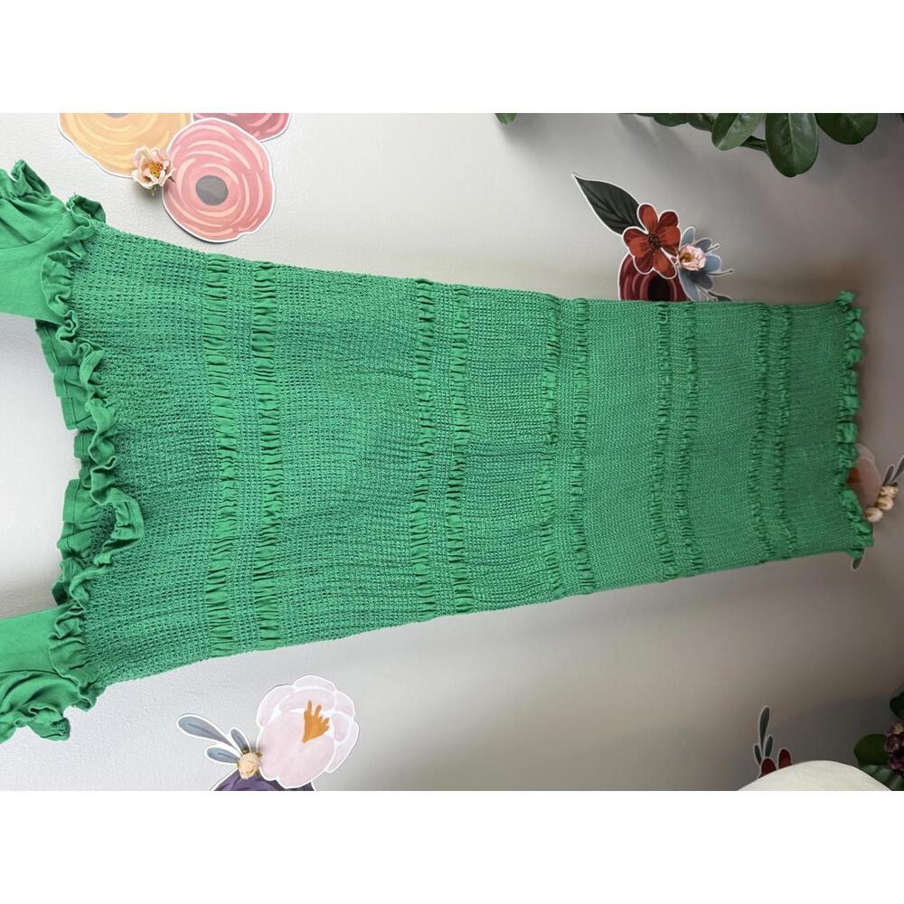 Capulet Green Ruffle Sleeve Square Neck Midi Bodycon Dress - Size - Large - Picture 4 of 8